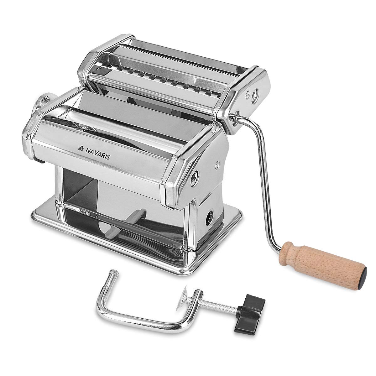 navaris-kitchen-nudelmaschine-edelstahl-holzgriff-9-stufen-spaghetti image 1