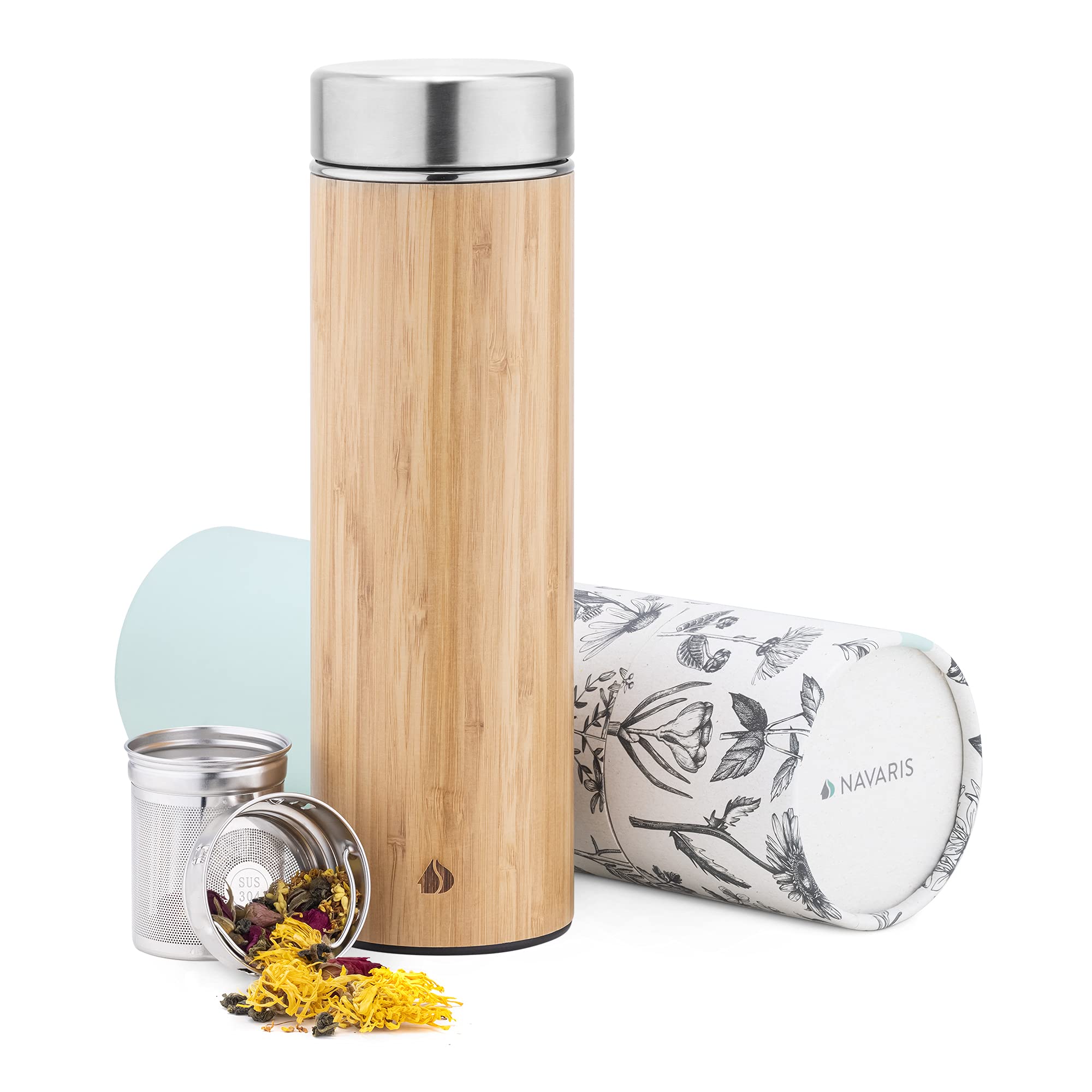 navaris-kitchen-teeflasche-edelstahl-500ml-mit-sieb-bambus image 7