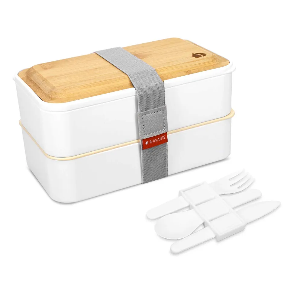 navaris-bento-box-lunchbox-mit-besteck-wei-2x-1200ml-luftdicht image 1
