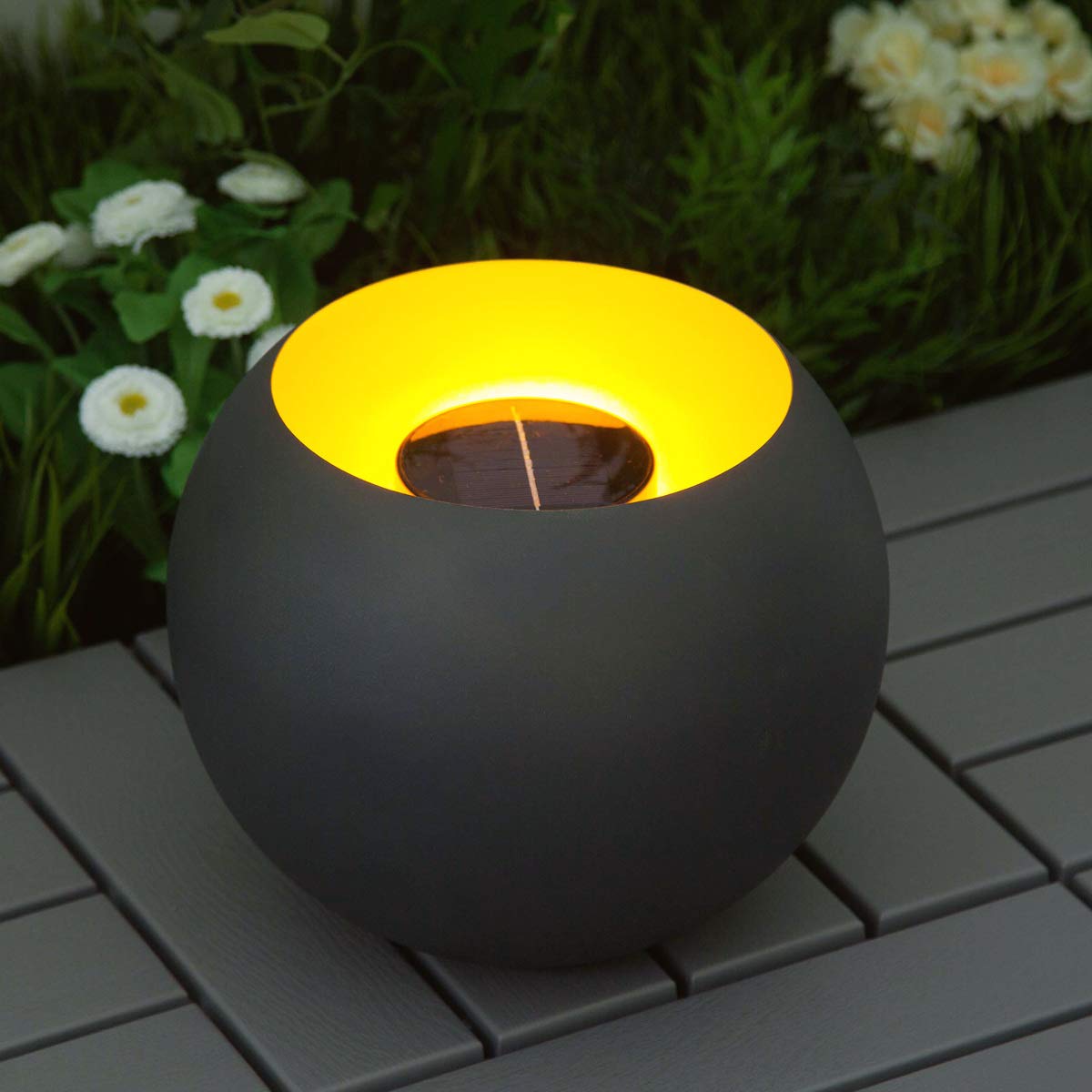 navaris-lighting-led-solar-feuerschale-gartenleuchte-grau-25cm image 2