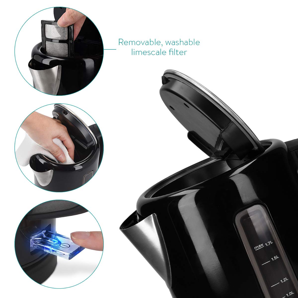 navaris-kitchen-edelstahl-wasserkocher-1-7-l-schwarz-2200-watt image 3