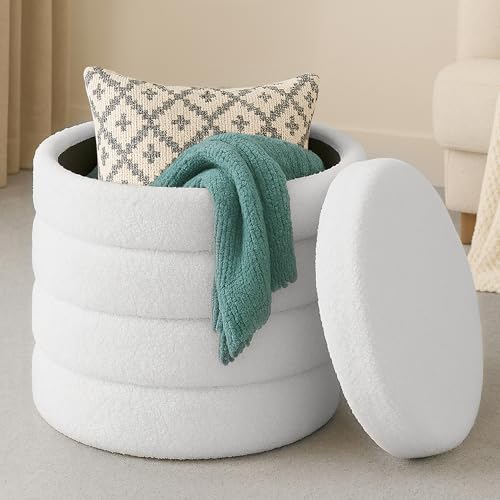 navaris-beauty-pouf-hocker-wei-rund-boucle-stauraum-teddy image 7