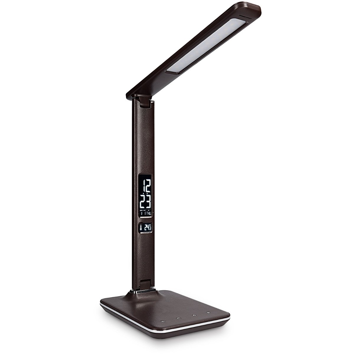navaris-led-tischlampe-schreibtischlampe-braun-mit-wecker image 1