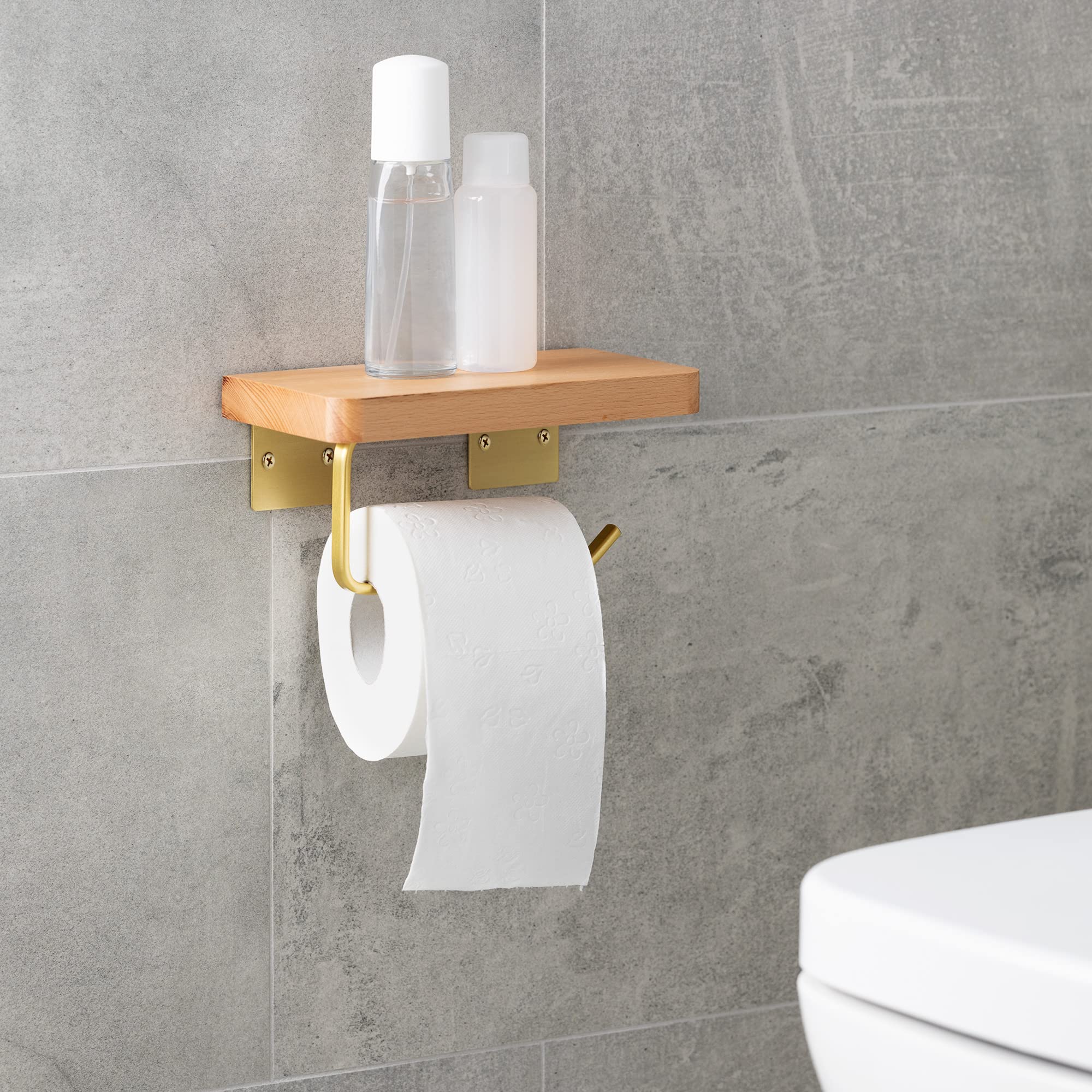 navaris-toilettenpapierhalter-holzablage-gold-20cm-buche image 2