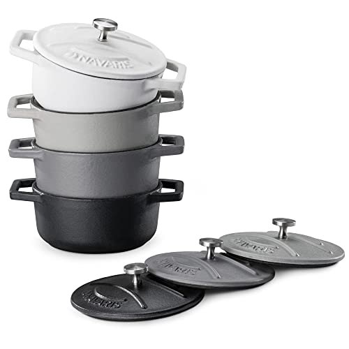 navaris-kitchen-mini-cocotte-4er-gusseisen-schwarz-wei-backofenfest image 8