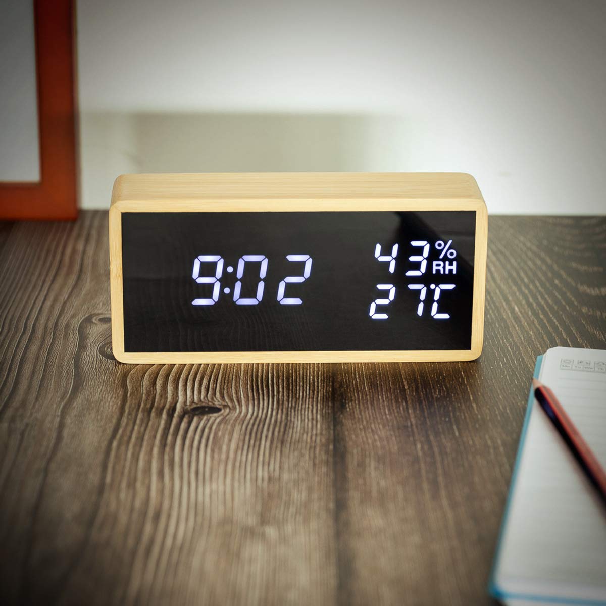navaris-living-bambus-digitalwecker-temperatur-dimmer-wei image 2