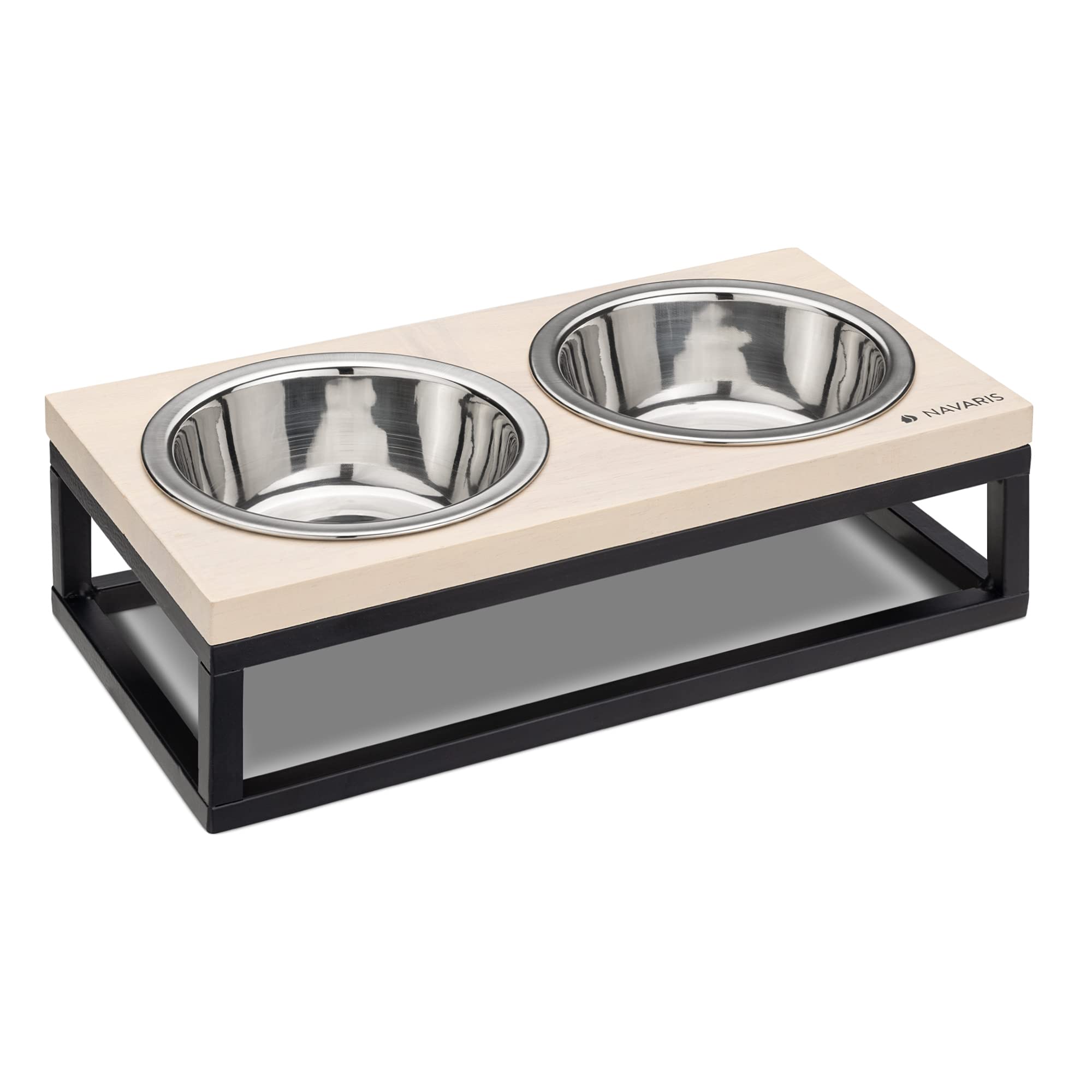 navaris-futternapf-katze-2x-eisen-mit-halter-holz-edelstahl image 7