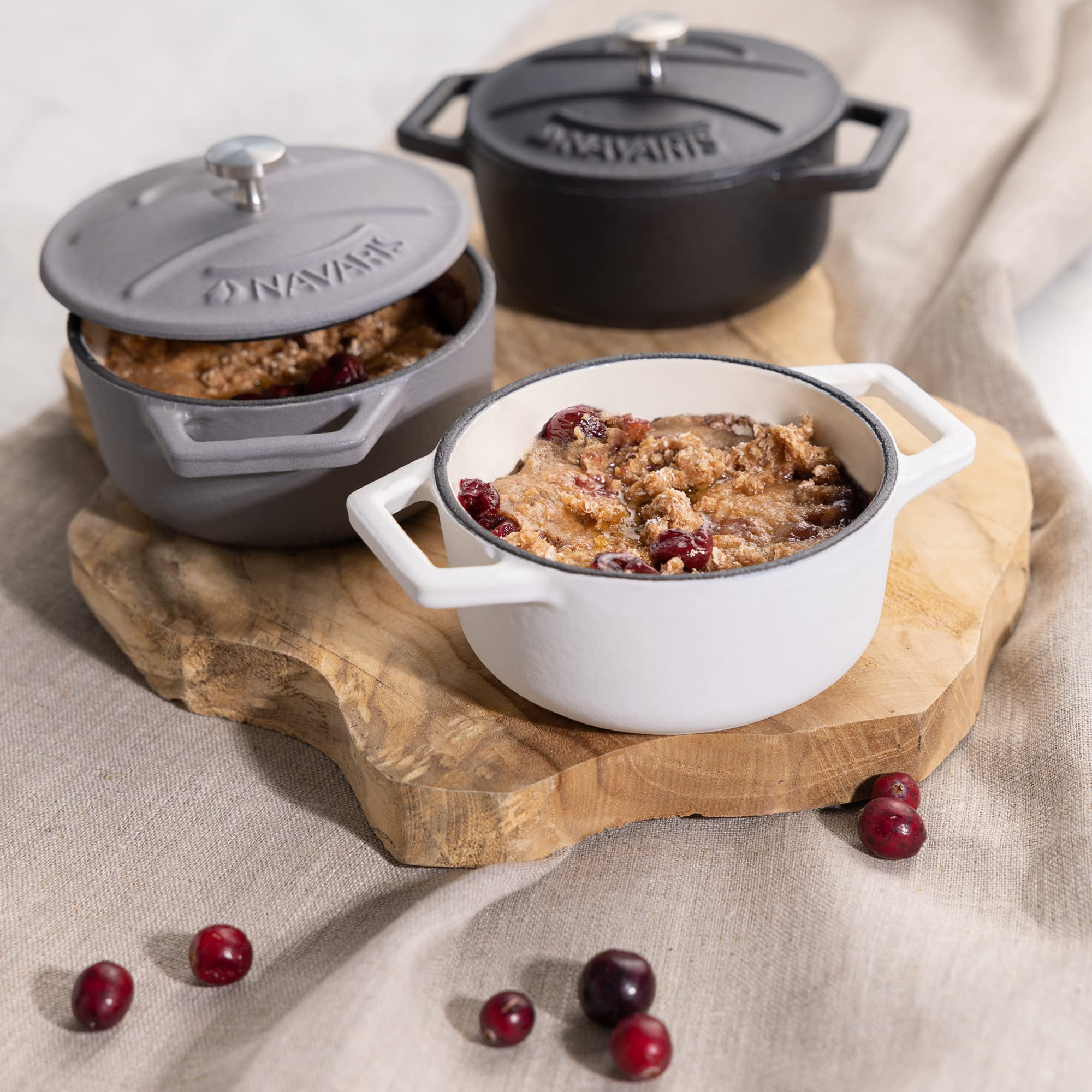 navaris-kitchen-mini-cocotte-4er-gusseisen-schwarz-wei-backofenfest image 5