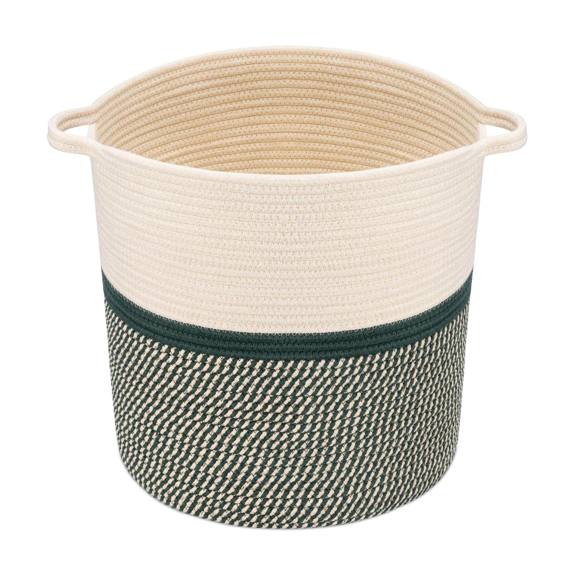 navaris-living-flechtkorb-baumwolle-rund-dunkelgr-n-45cm image 1