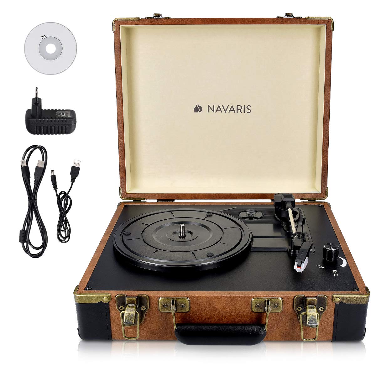 navaris-retro-koffer-plattenspieler-braun-schwarz-mit-usb-lautsprecher image 8