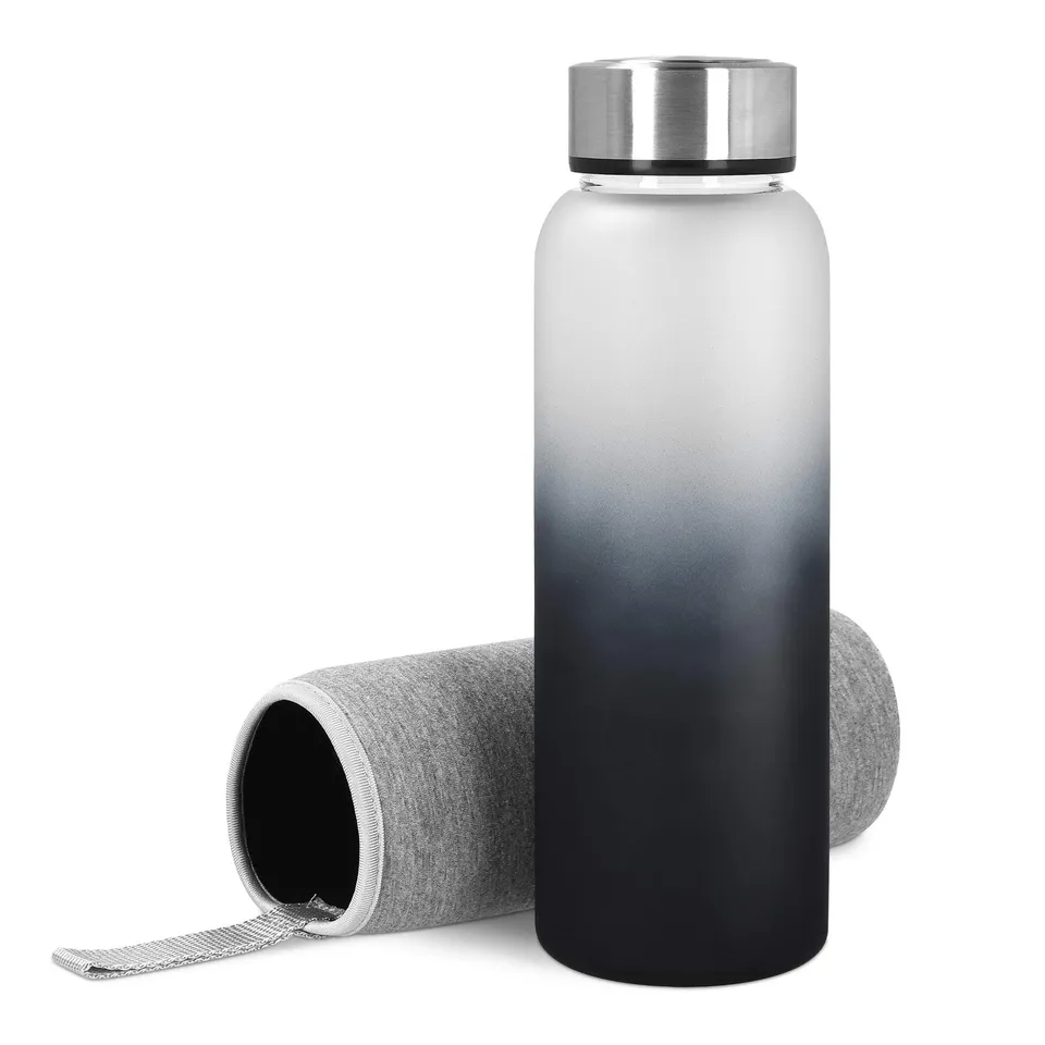 navaris-kitchen-glasflasche-950ml-trinkflasche-schwarz-grau-neopren image 1