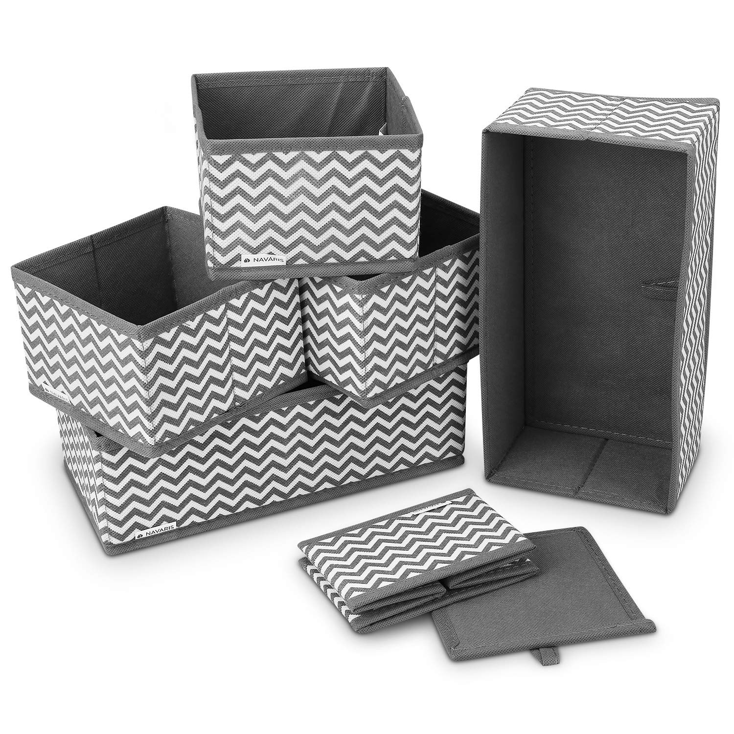 navaris-aufbewahrungsboxen-6er-stoffbox-zick-zack-faltbar-grau image 1