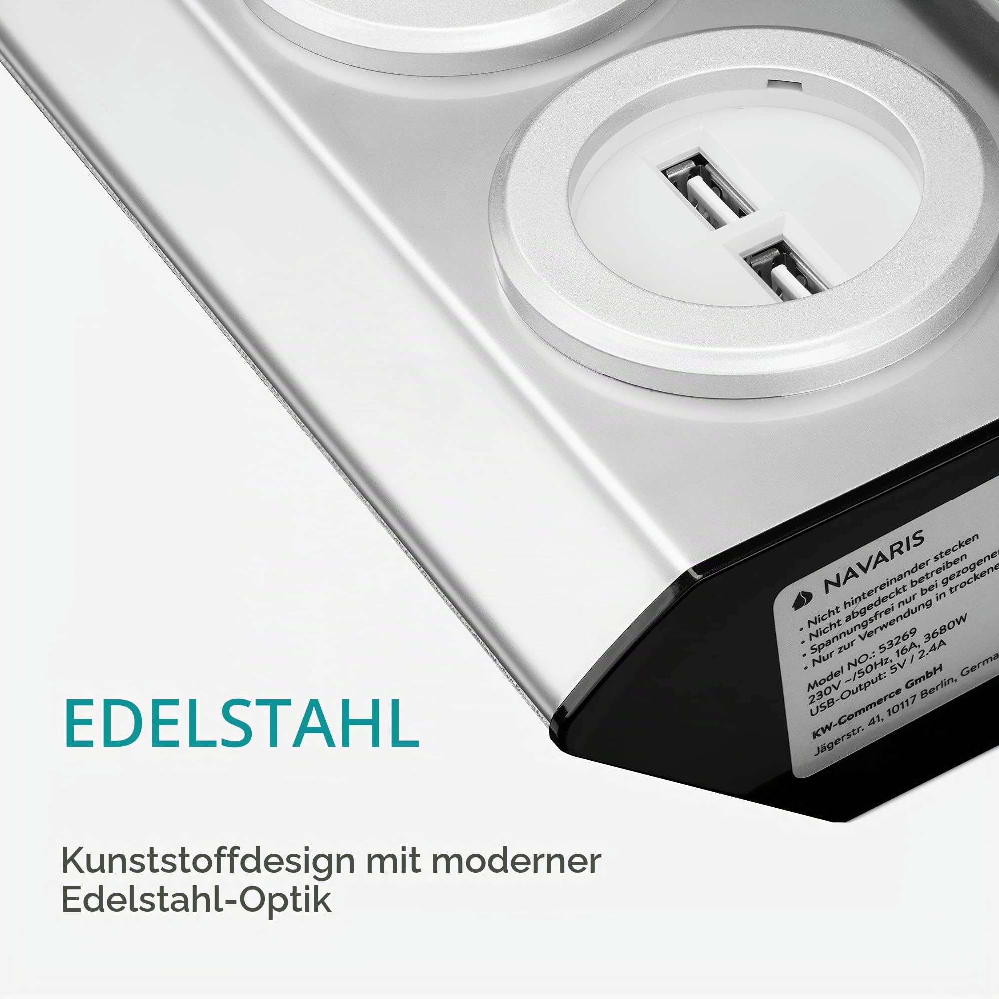 navaris-office-k-chensteckdose-3-fach-edelstahl-usb-silber image 3