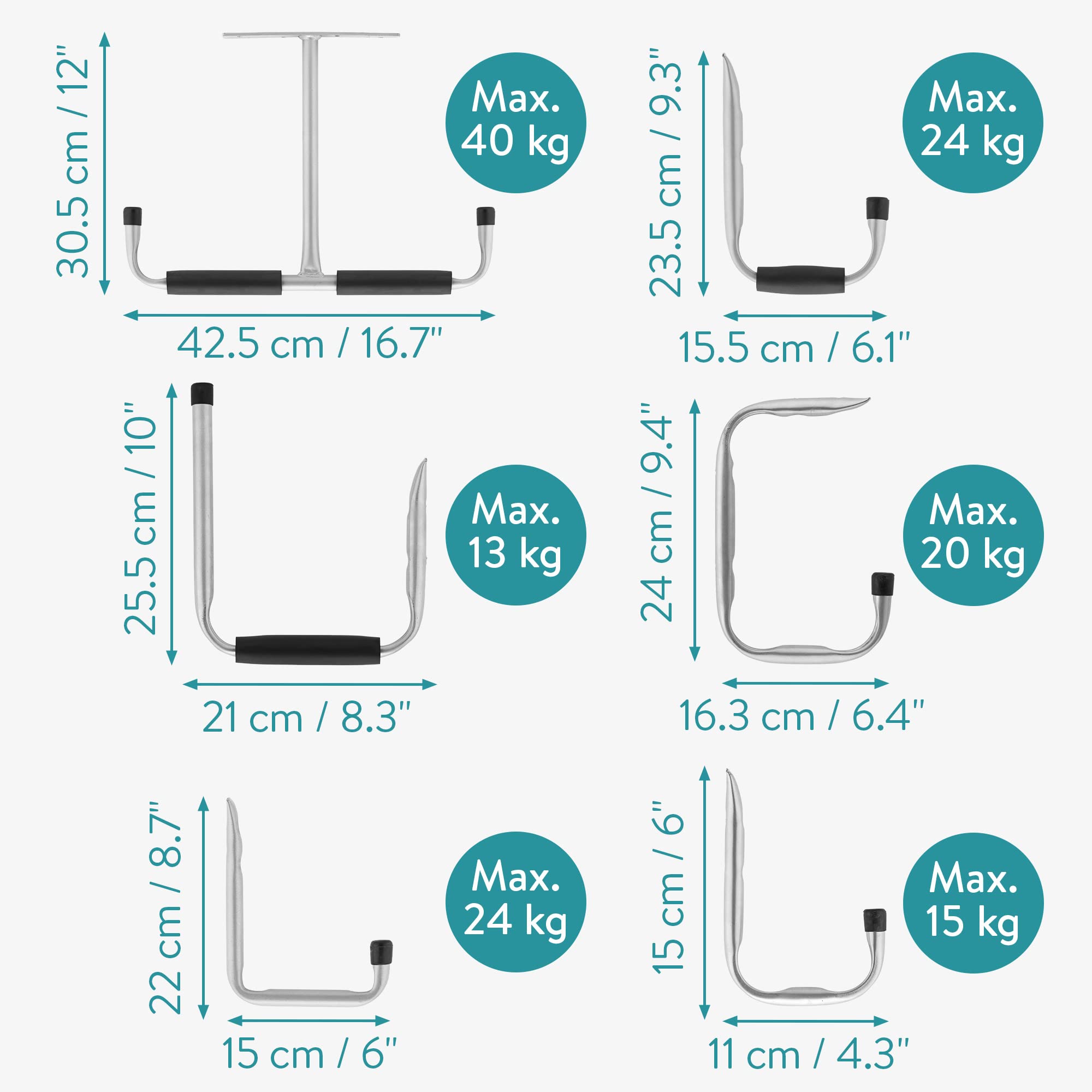 navaris-sport-garagenhaken-set-12tlg-wand-decke-stahl-40kg image 6