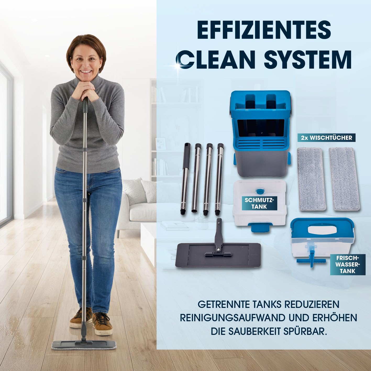 cleanmaxx-komfort-mopp-duotank-bodenwischer-blau-2-pads-132cm image 7