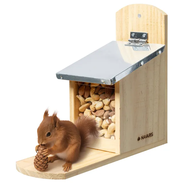navaris-animals-eichh-rnchen-futterhaus-holz-metall-29-cm image 1