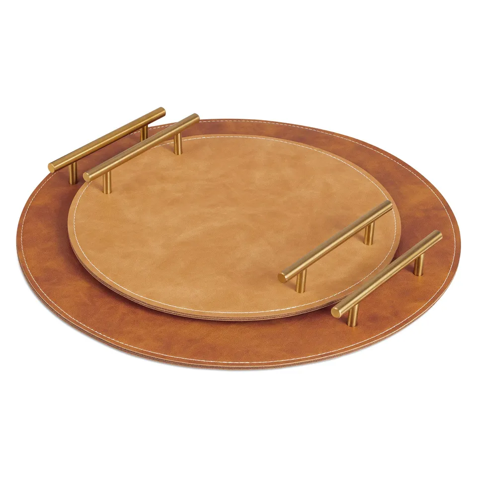 navaris-serviertablett-set-braun-2-teilig-rund image 1