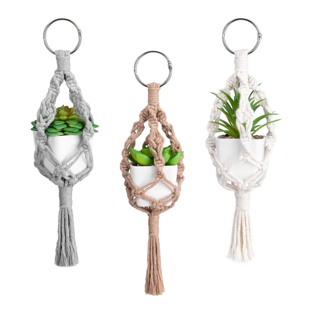 navaris-garden-mini-makramee-pflanzenaufh-nger-3er-set-baumwolle image 1