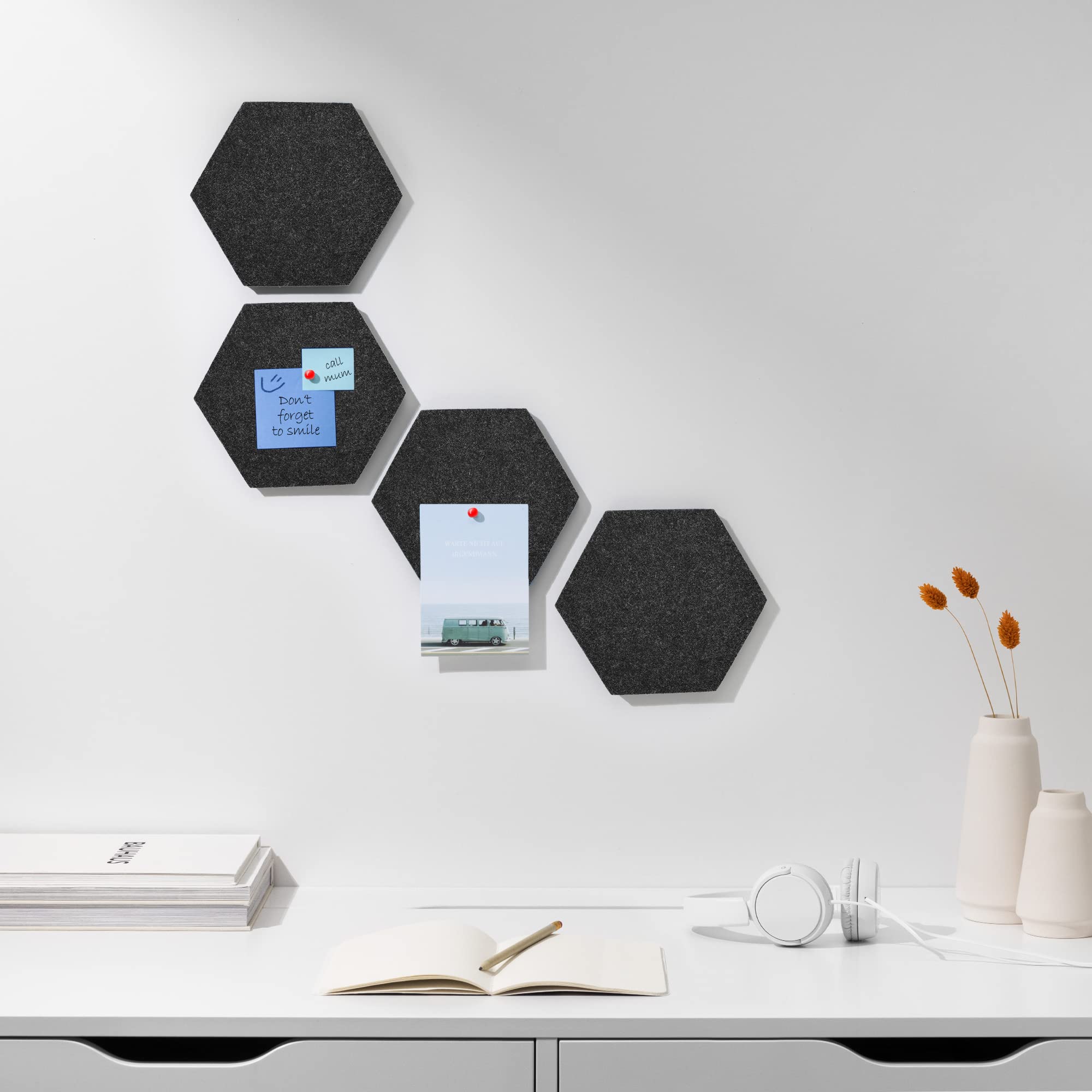 navaris-filz-memoboard-sechseckig-pinnwand-4er-set-dunkelgrau image 2