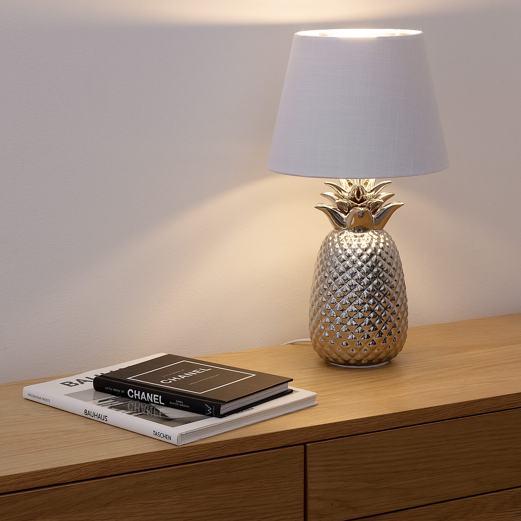 navaris-tischlampe-ananas-40cm-keramik-deko-nachttischlampe-silber-wei image 5