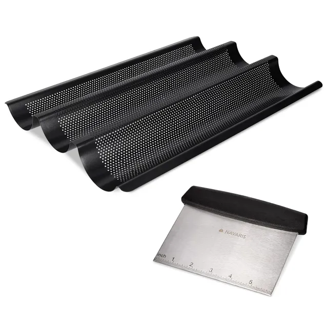 navaris-kitchen-baguette-backform-3er-perforiert-mit-schaber image 1