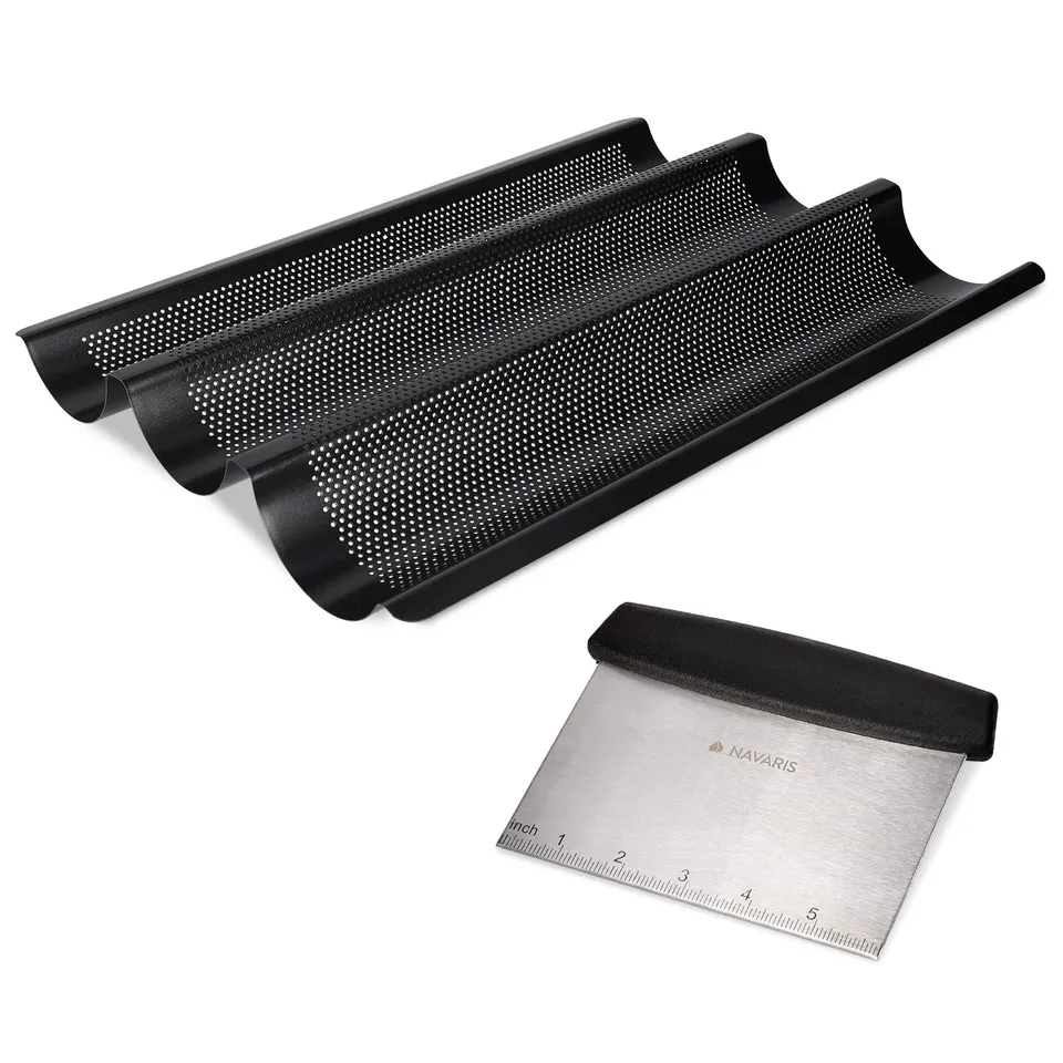 navaris-kitchen-baguette-backform-3er-perforiert-mit-schaber image 1