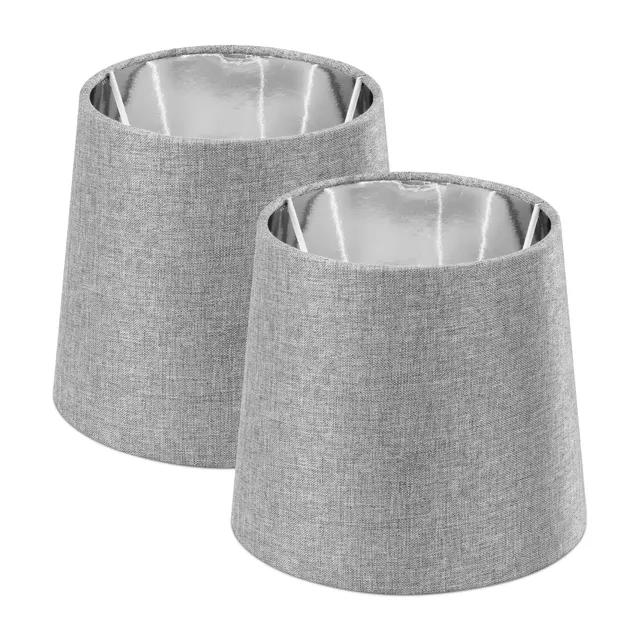 navaris-lampenschirm-e14-2er-set-grau-silber-15-2cm-leinen image 1