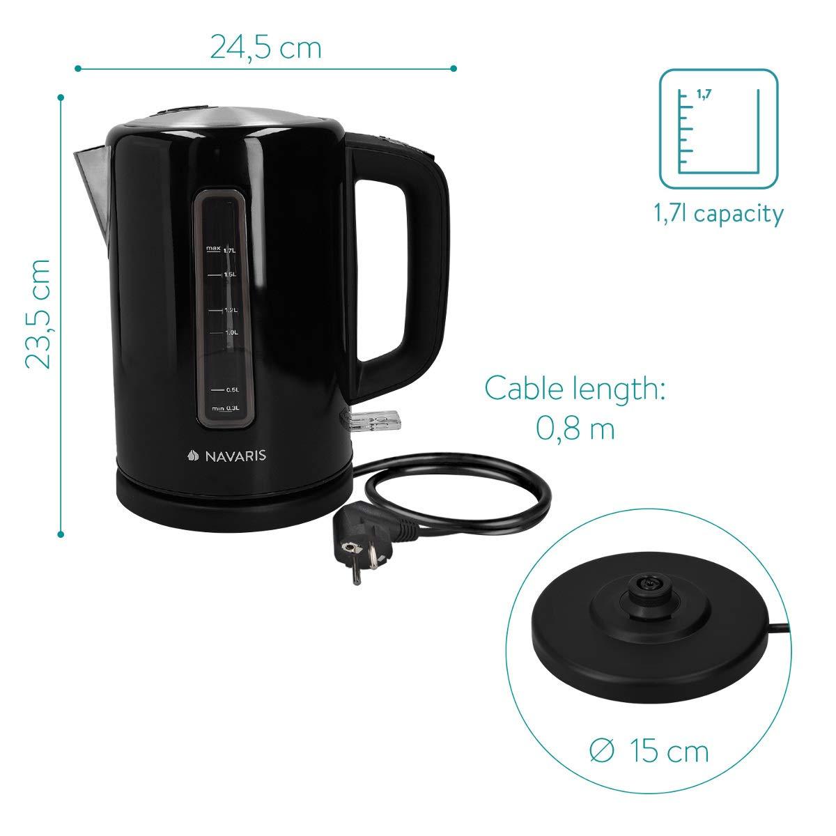 navaris-kitchen-edelstahl-wasserkocher-1-7-l-schwarz-2200-watt image 4