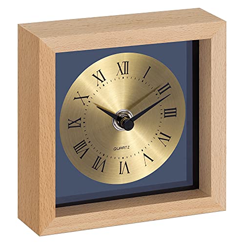 navaris-living-tischuhr-holz-quadratisch-hellbraun-gold-vintage image 8