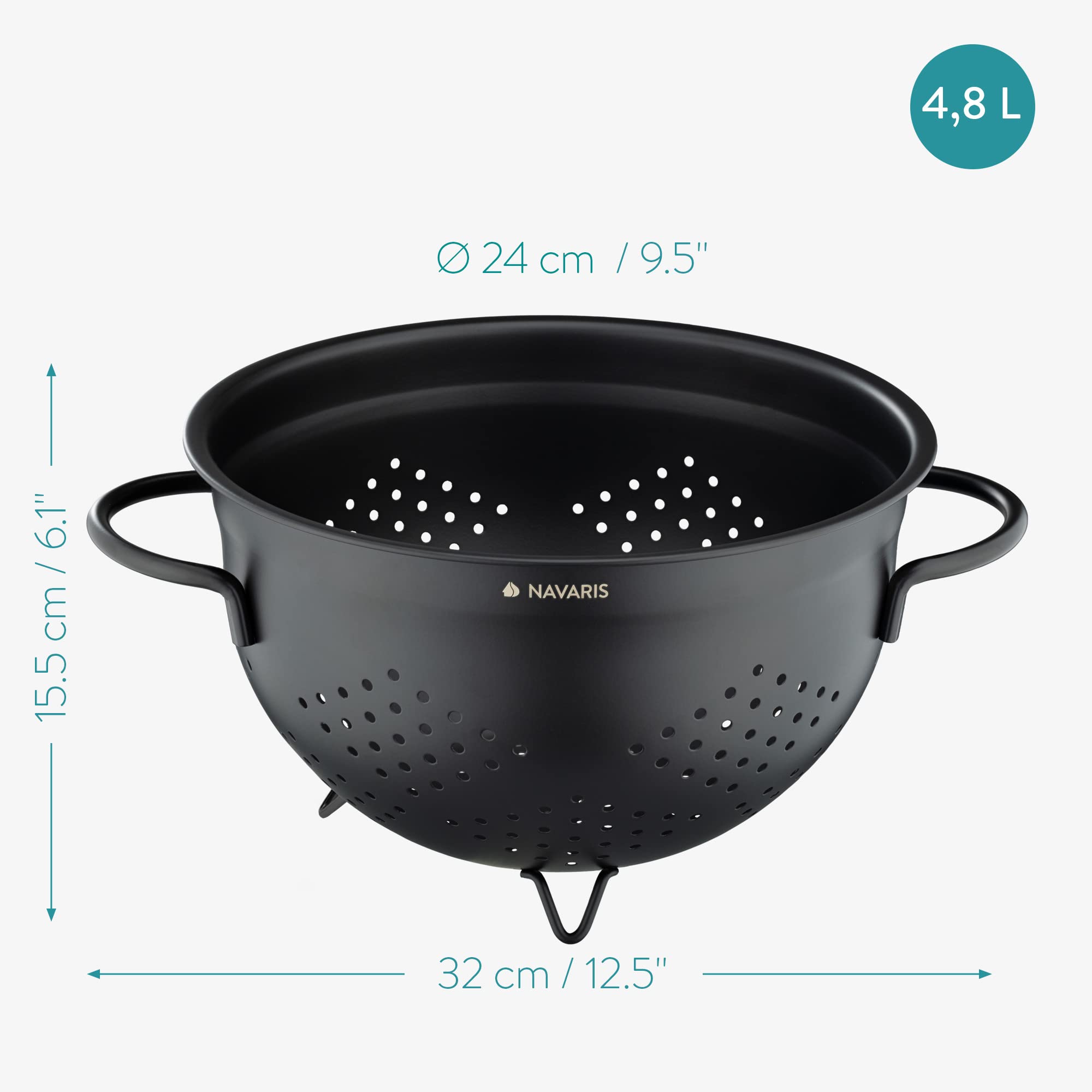 navaris-nudelsieb-edelstahl-24-cm-schwarz-mit-f-en image 4