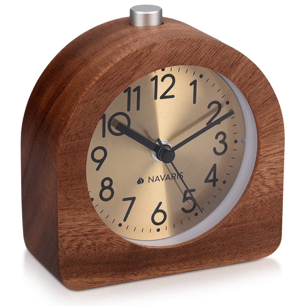 navaris-holzwecker-analog-dunkelbraun-lautlos-mit-snooze-licht image 1