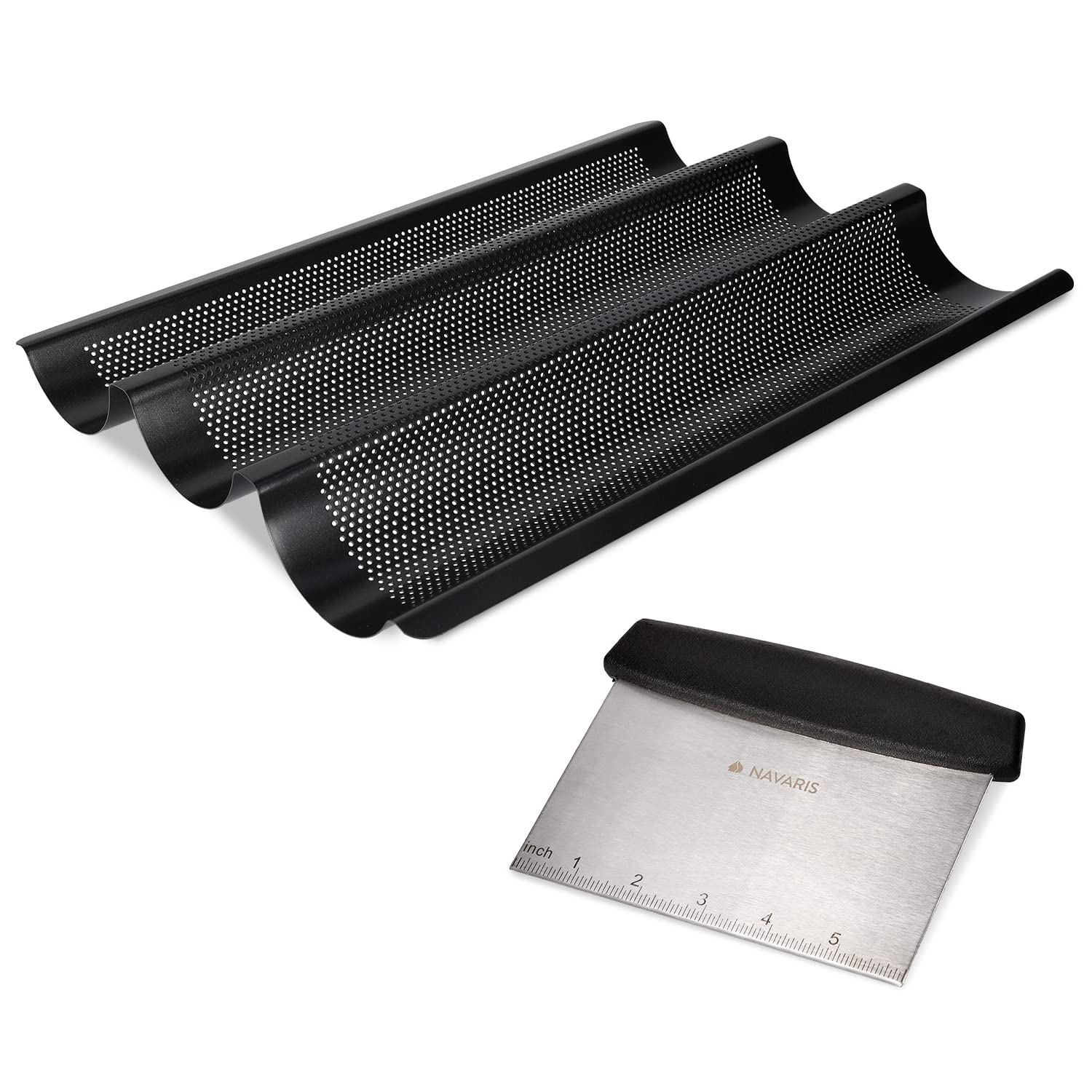 navaris-kitchen-baguette-backform-3er-perforiert-mit-schaber image 1