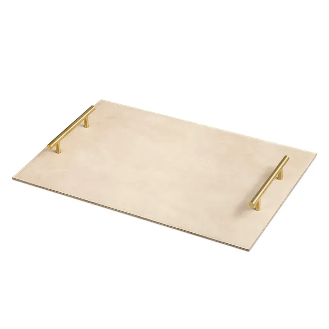 navaris-serviertablett-metall-kunstleder-beige-45x30-cm-griffe image 1