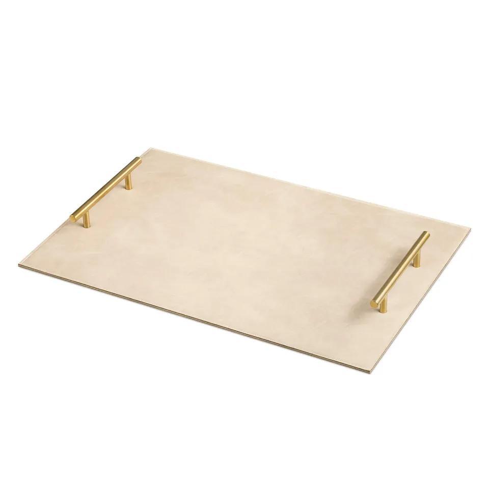 navaris-serviertablett-metall-kunstleder-beige-45x30-cm-griffe image 1