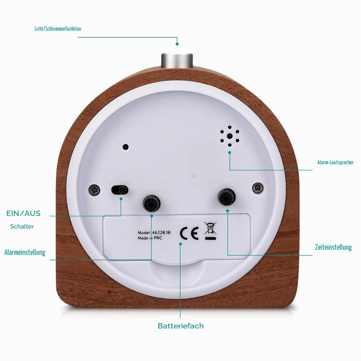 navaris-holzwecker-analog-dunkelbraun-lautlos-mit-snooze-licht image 3