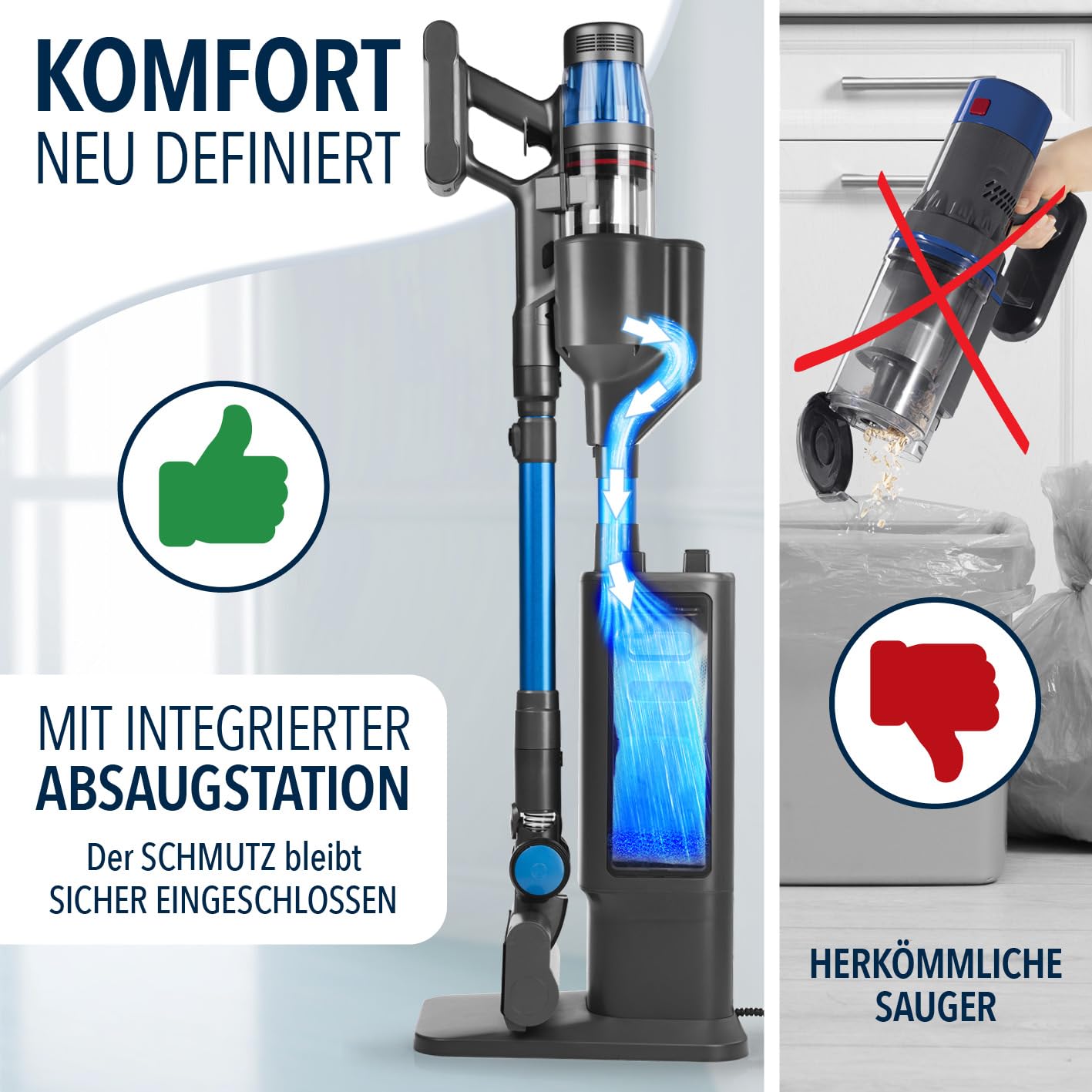 cleanmaxx-aerotec-500-akkusauger-absaugstation-grau-blau-34kpa image 2