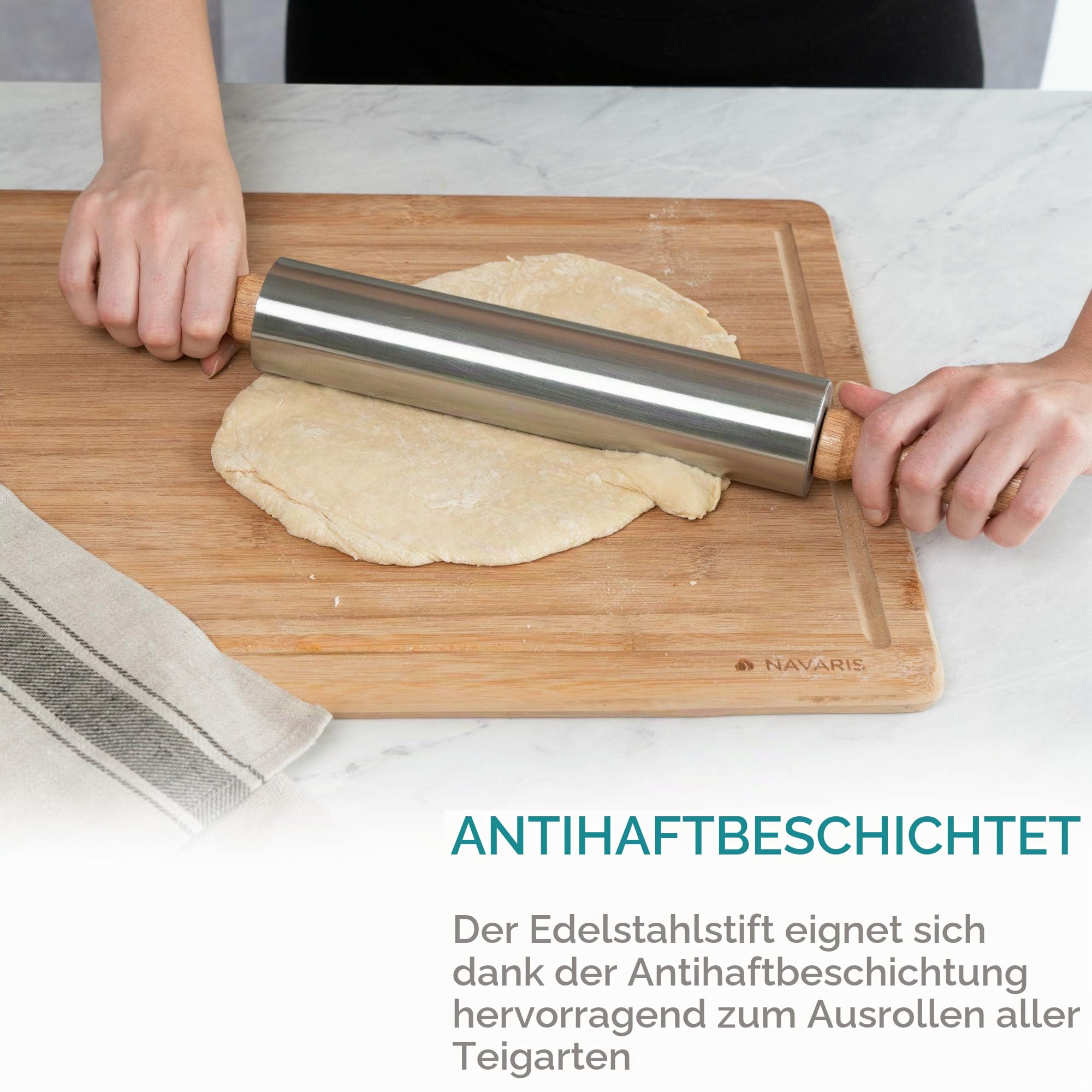 navaris-nudelholz-edelstahl-teigroller-holzgriffe-43-5-cm image 2