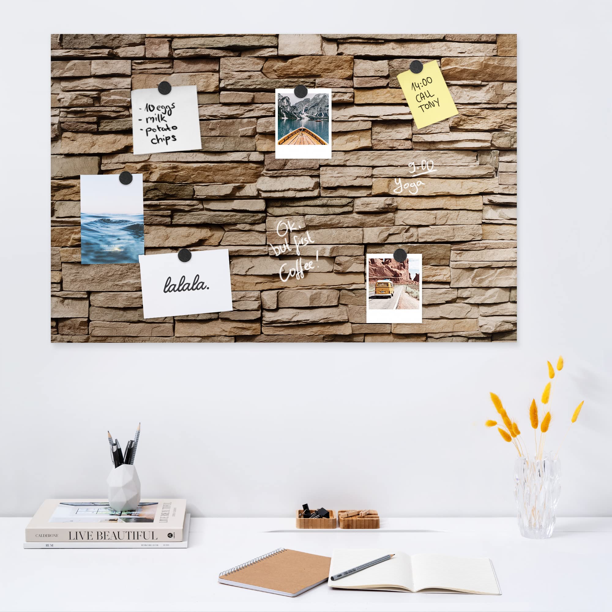 navaris-magnettafel-memoboard-60x40-magnetpinnwand-steinwand-braun image 2
