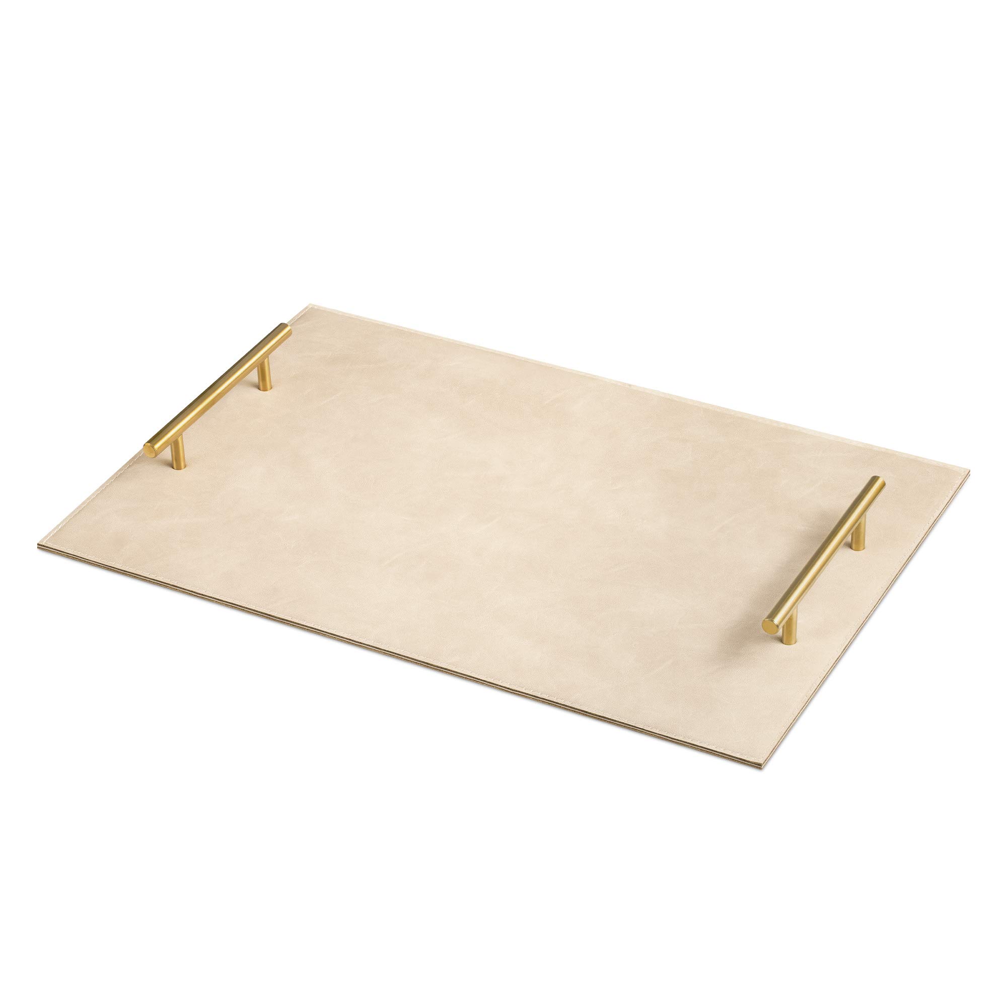 navaris-serviertablett-metall-kunstleder-beige-45x30-cm-griffe image 1
