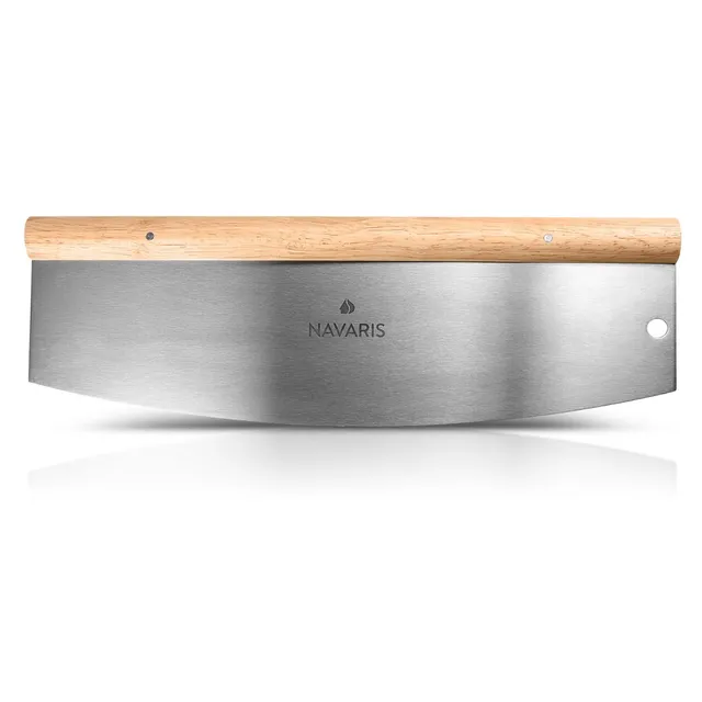 navaris-pizzamesser-wiegemesser-35cm-edelstahl-eichenholz image 1