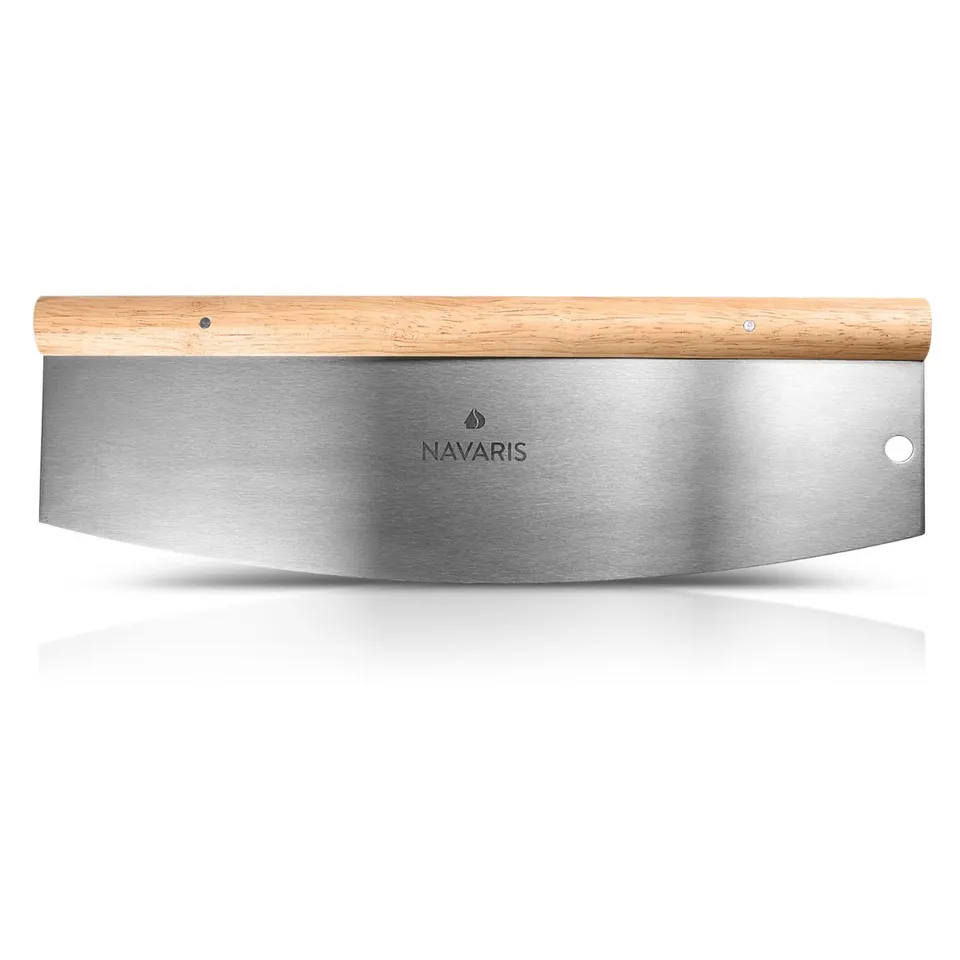 navaris-pizzamesser-wiegemesser-35cm-edelstahl-eichenholz image 1