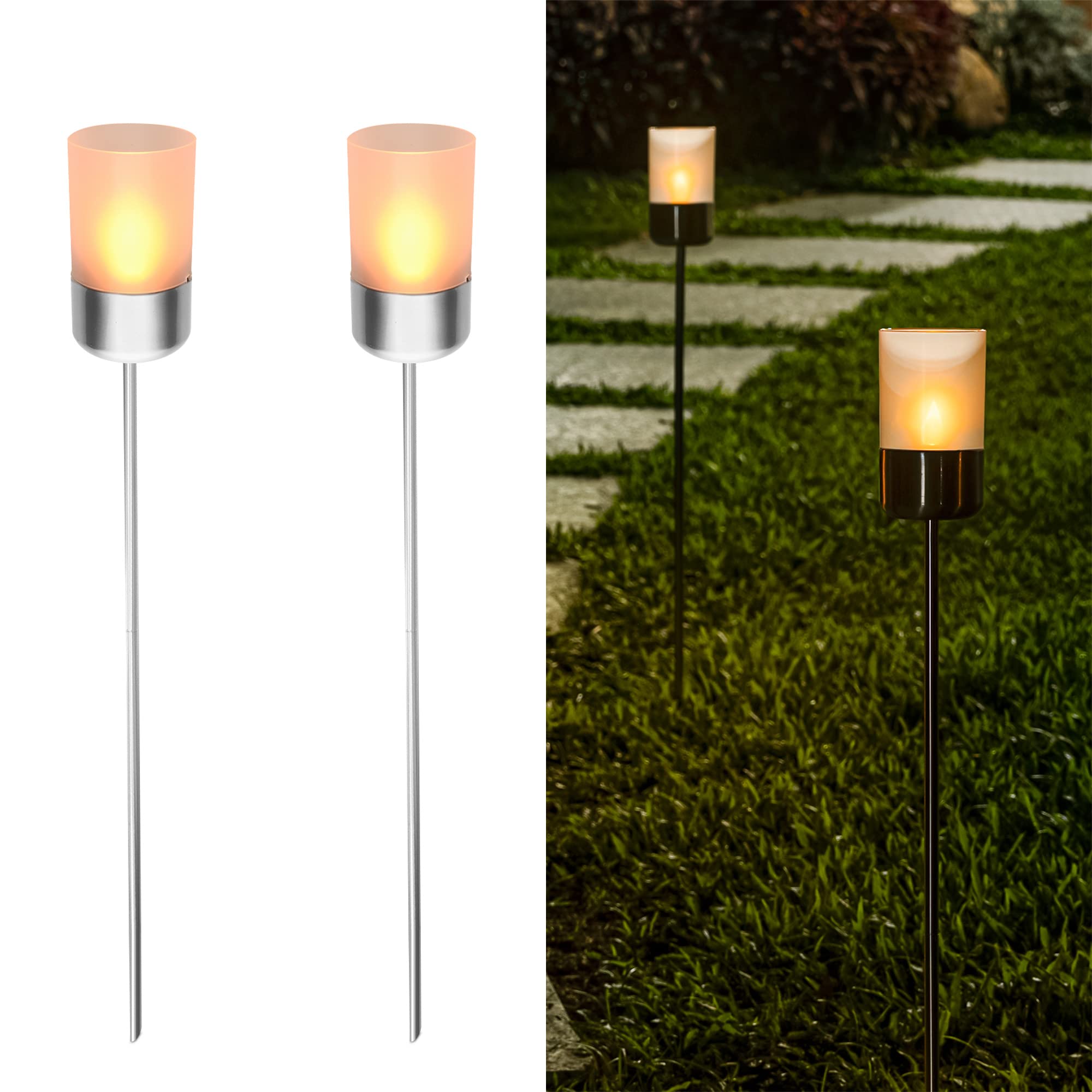 navaris-garden-gartenfackel-solar-edelstahl-2er-set-91-cm image 1