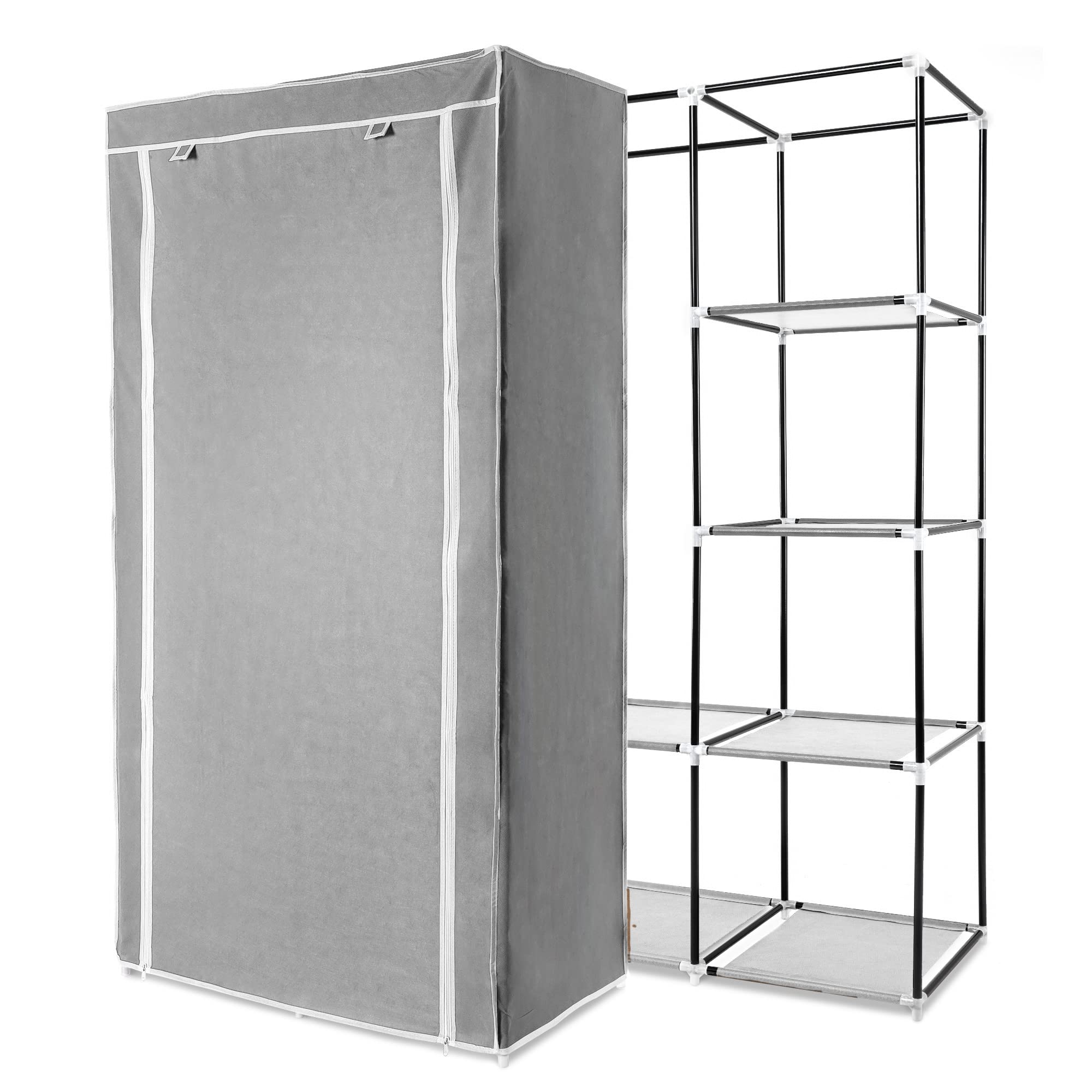navaris-stoff-kleiderschrank-88x170x45cm-faltschrank-hellgrau image 7