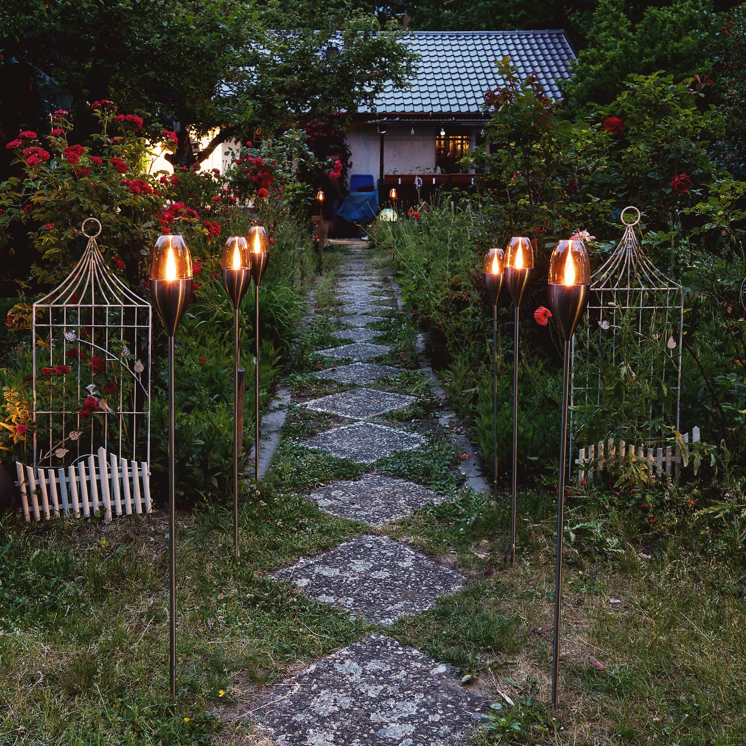 navaris-led-solar-gartenfackel-4er-set-edelstahl-112-cm image 3