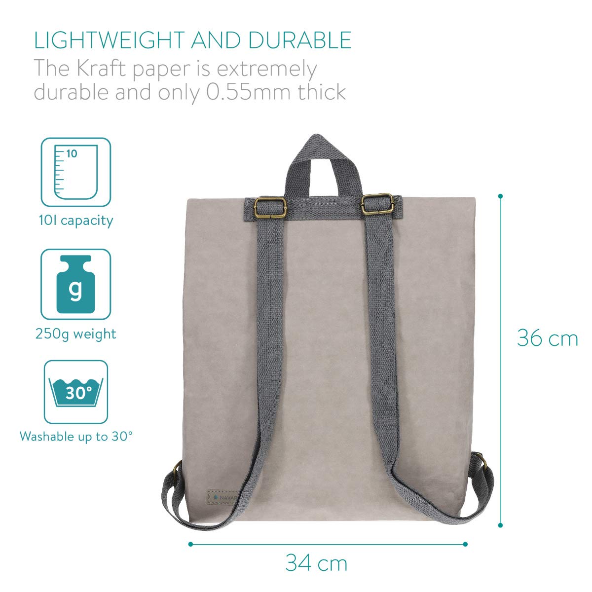 navaris-travel-rucksack-papier-10l-waschbar-kraftpapier image 5