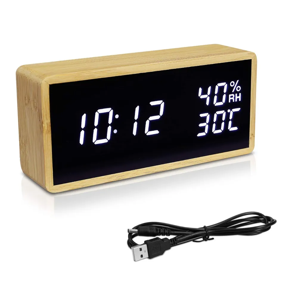 navaris-living-bambus-digitalwecker-temperatur-dimmer-wei image 1