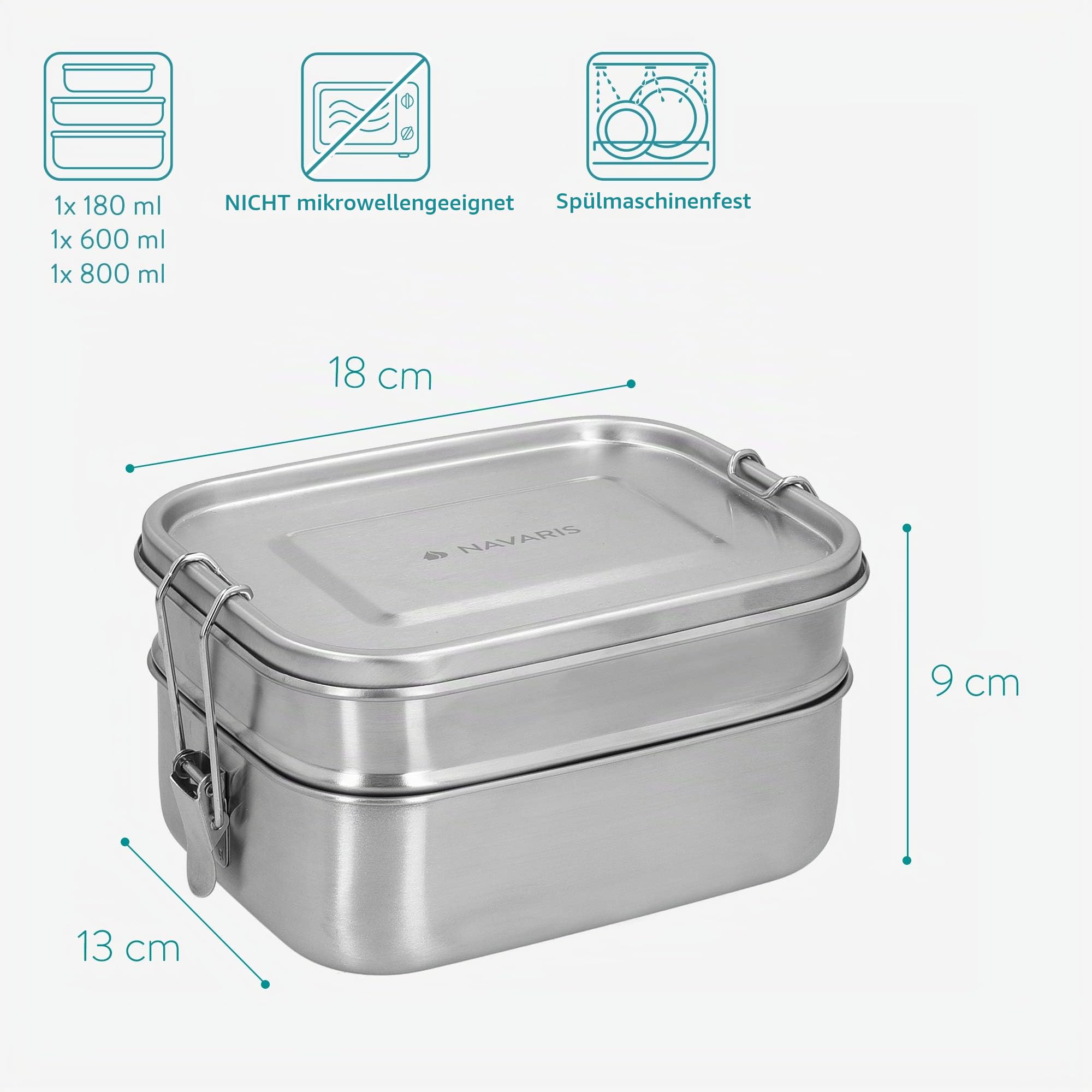 navaris-kitchen-brotdosen-set-edelstahl-3tlg-lunchbox-auslaufsicher image 6