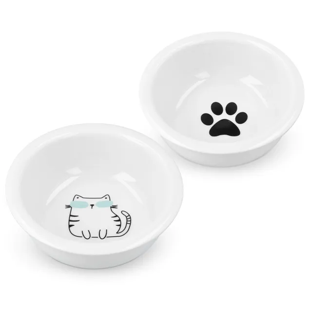 navaris-animals-futternapf-set-keramik-2x-360-ml-pfoten-print image 1