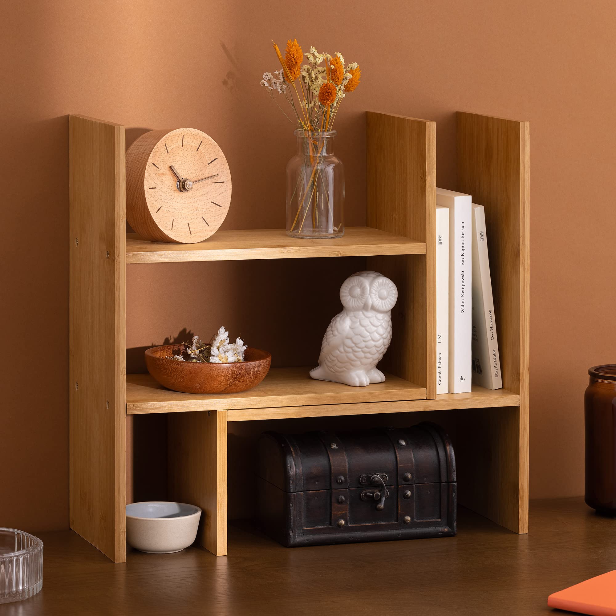 navaris-schreibtisch-organizer-bambus-eckregal-verstellbar-51cm image 2