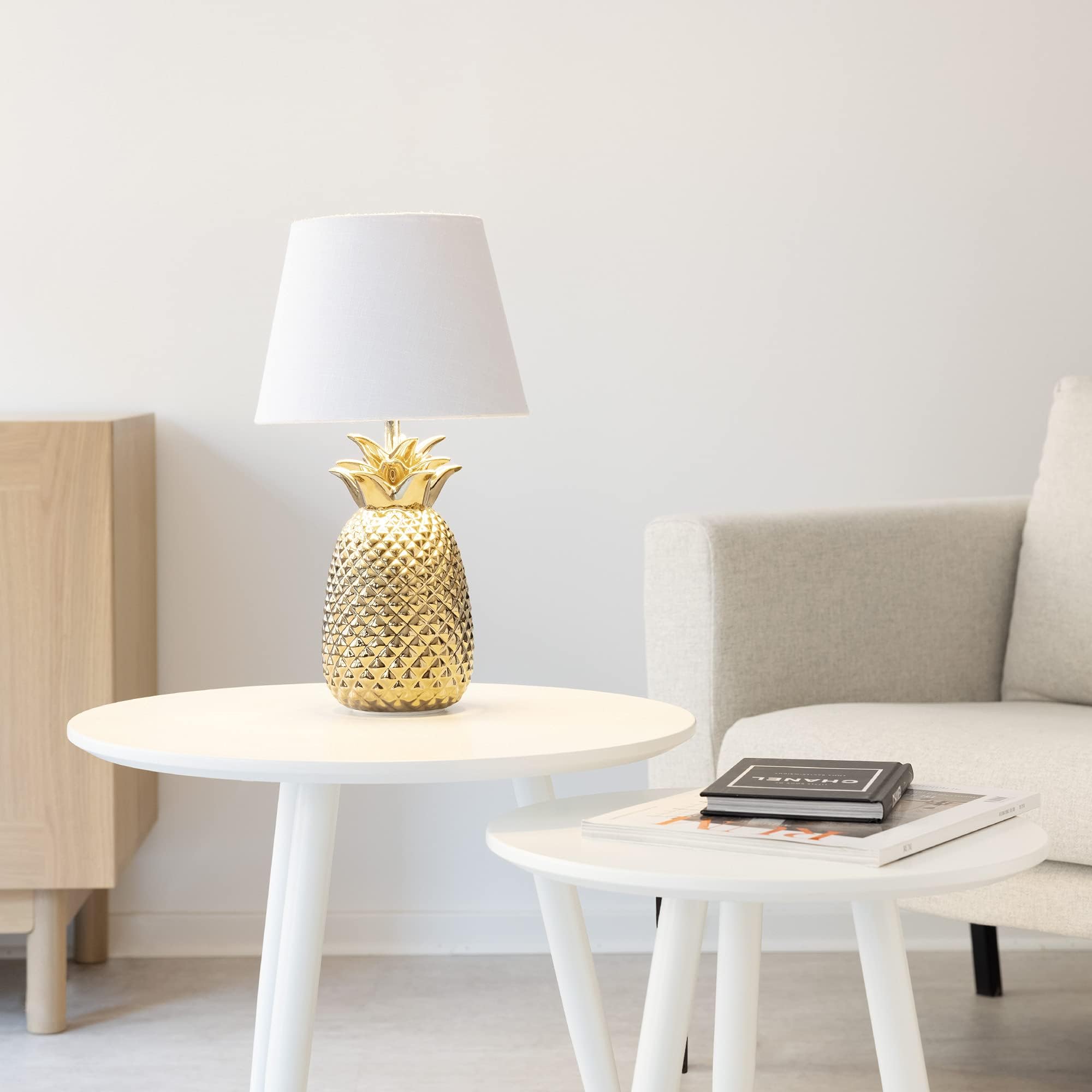 navaris-ananas-tischlampe-40cm-keramik-e27-gold-wei image 2